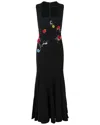 Versace Sleeveless Embroidered Rose Silk Gown In Black