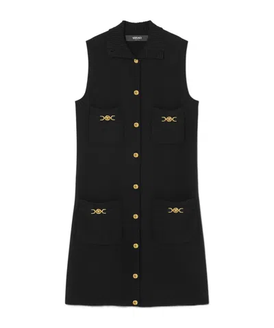 Versace Black Mini Sleeveless Dress With Medusa Detail