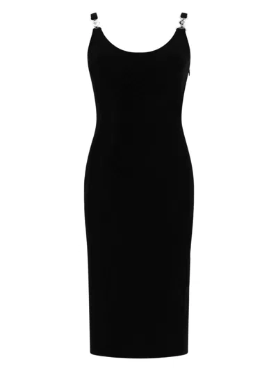 Versace Sleeveless Midi Dress Metal Strap Detail In Black