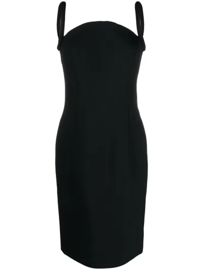 Versace Satin Pencil Midi Dress In Black