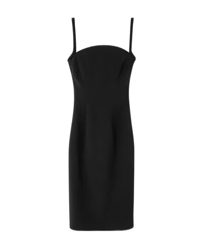Versace Satin Pencil Midi Dress In Black