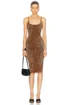 Versace Leopard Jacquard Fitted Knit Midi Dress In Brown & Back