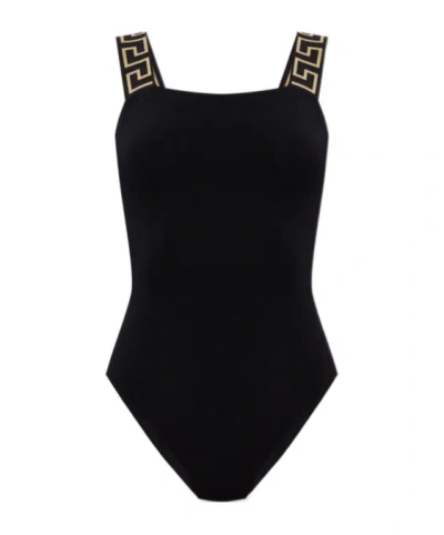 Versace One Piece Swimsuit With Greek Border In Black
