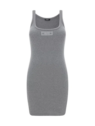 Versace Sleeveless Ribbed Top In Grey