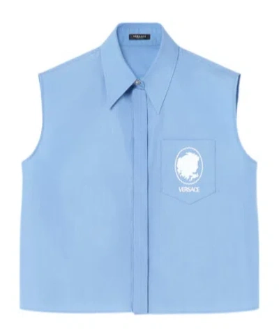 Versace Sleeveless Shirt In Blue