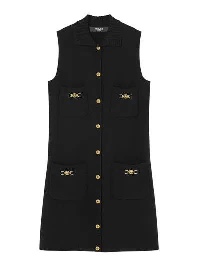 Versace Black Mini Sleeveless Dress With Medusa Detail