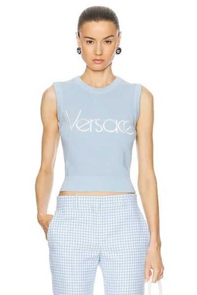 Versace Sleeveless Sweater In Pastel Blue