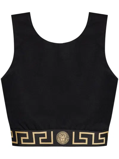 Versace Sleeveless Top With Signature Greca Detailing In Black