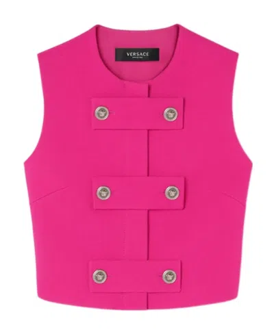 Versace Sleeveless Twill-weave Blouse In Pink