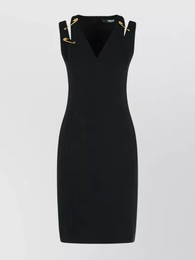 Versace Sleeveless V-neck Knee-length Fitted Dress In Black