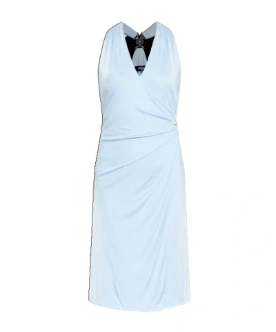 Versace Sleeveless V-neck Midi Dress In Blue