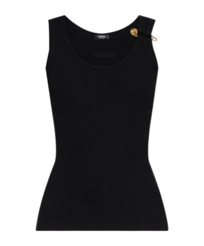 VERSACE VERSACE SAFETY-PIN DETAILED RIBBED TANK TOP