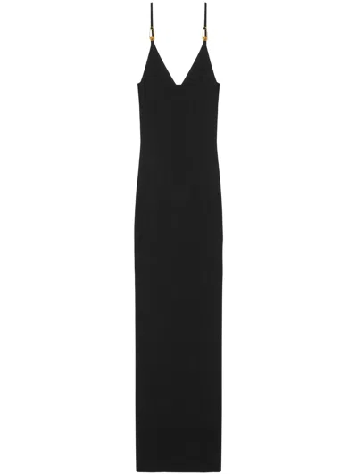 Versace Sleeveless V-neck Dress With Shoulder Straps In Size 40 In Black