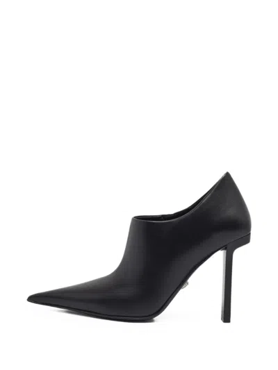Pre-owned Versace Slice Pointed-toe Ankle Boots In Black
