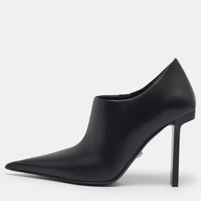Pre-owned Versace Slice Size 40.5 Black Leather Pointed Toe Booties
