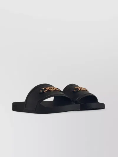 Versace Slide Sandals Embellished Open Toe In Black