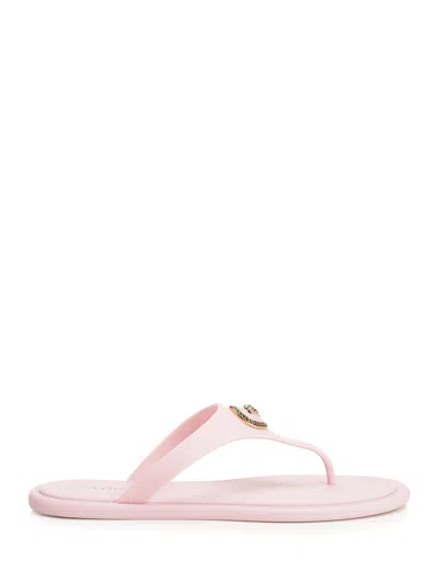 Versace Gianni Ribbon Pink Sandals With Metallic Medusa Head On The Front In Rubber Woman