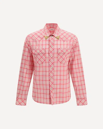 Versace Slim Checked Cotton Poplin Shirt In Pink