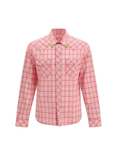 Versace Slim Checked Cotton Poplin Shirt In Pink