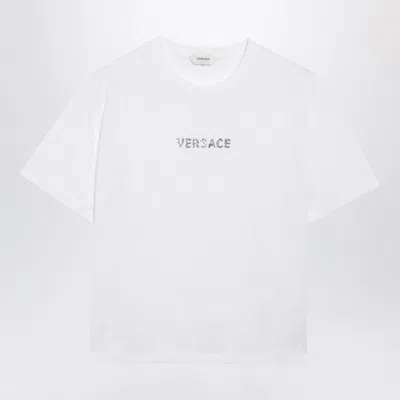 Versace Kids Embroidered-logo Cotton-jersey T-shirt In White