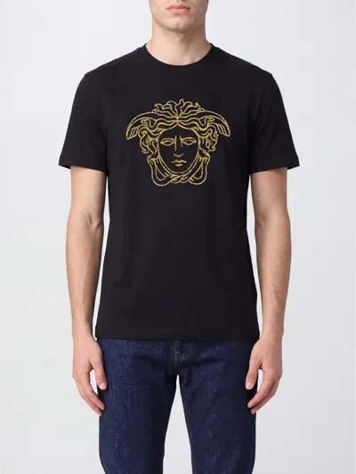 Versace Slim Fit Cotton T-shirt With Medusa Graphic Print In Black