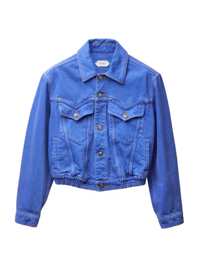 Versace Slim-fit Denim Blouson With Medusa Detail In Blue
