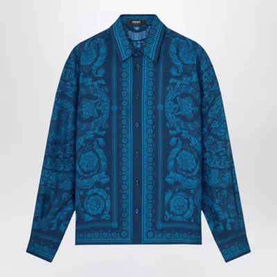 VERSACE VERSACE SLIM-FIT PRINTED SILK TWILL SHIRT IN BLUE
