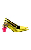 Versace Slingback Laminated Leather Pumps In Yellow