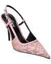 Versace Leather-trimmed Logo-jacquard Canvas Slingback Pumps In Pink