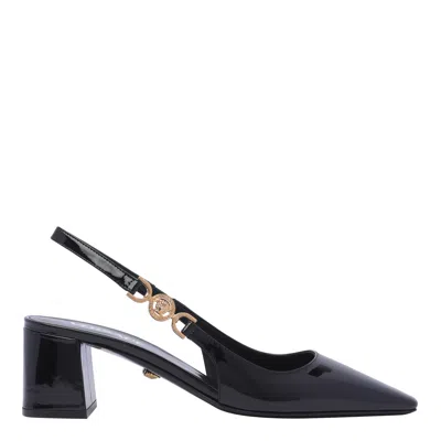 Versace Slingback Patent Leather In Black