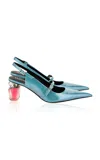 Versace Slingback Patent Leather Pumps In Blue