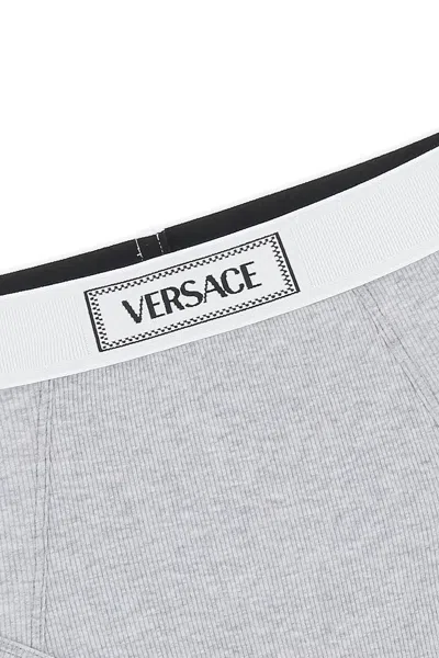 Versace Slip A Coste Con Logo '90s Vintage In Grey