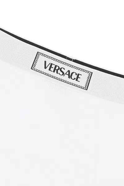 Versace Slip A Coste Con Logo '90s Vintage In White