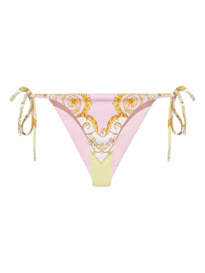 VERSACE Light pink and yellow bikini bottoms with Spring Baroque print VERSACE