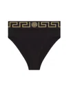 Versace Slip A Vita Alta Con Dettaglio Greca E Medusa In Cotone Stretch Nero Donna In Black