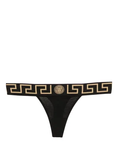 Versace Slip In Cotone Nero Con Stampa Barocca