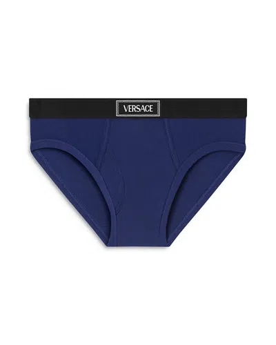 Versace Slip Ribbed Briefs In Ink Blue