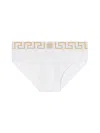 Versace Stretch Cotton Boxer Shorts With Greek Motif In White