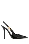 Versace 110mm Patent Leather Slingback Heels In Black