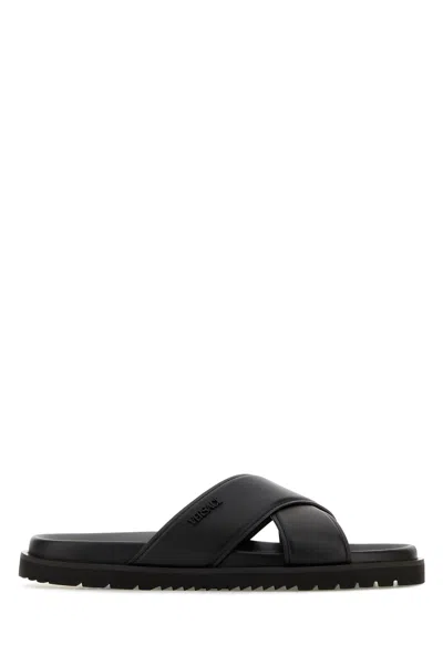 Versace Black Leather Slippers