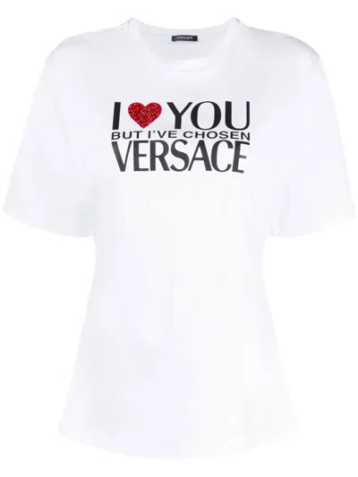 Versace White Short-sleeved T-shirt With Logo Print