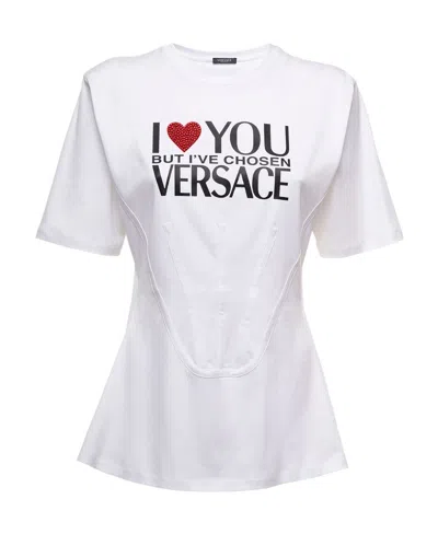 Versace Slogan-print Cotton T-shirt In White