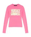 Versace Slogan-print Long-sleeve T-shirt In Pink