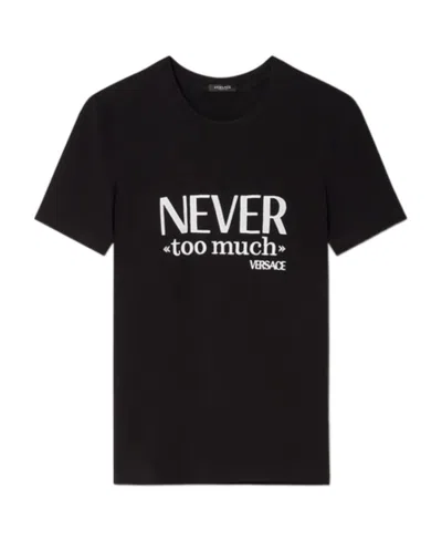 Versace Slogan-print Short-sleeve T-shirt In Black