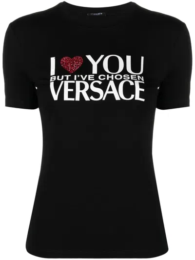 Versace I Love You Embellished Jersey T-shirt In Black