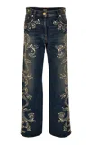 Versace Slouchy Studded Denim Wide-leg Jeans In Medium Wash