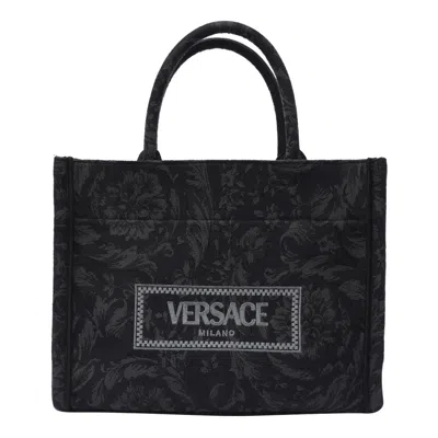 Versace Small Athena Barocco Shopper In Black