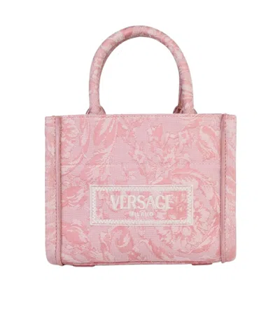 Versace Small Barocco Athena Canvas Tote Bag In Pink