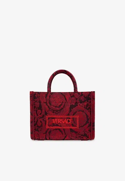 Versace Small Barocco Athena Tote Bag In Red