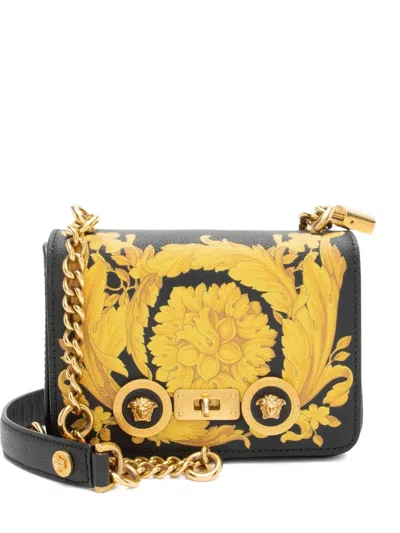 Pre-owned Versace Small Barocco Padlock Shoulder Bag In Black